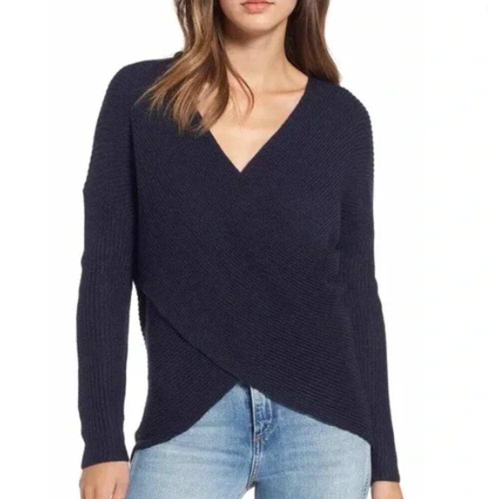 ASTR The Label | Ribbed Cross Wrap Sweater | Navy | Sz S